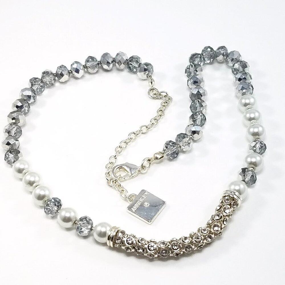 Anne Klein Crystal Rhinestone Beaded Necklace, Faux Pearls, 19 1/2 Inches